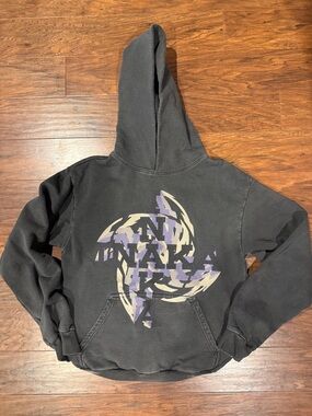 Inaka Power Black Hoodie with Purple and Cream Graphic Swirl